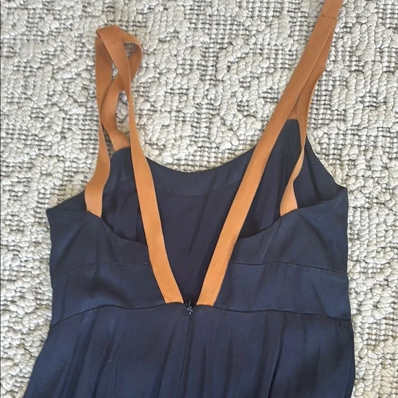 Elegant navy blue Dress with Tan Straps - Picture 3 of 3
